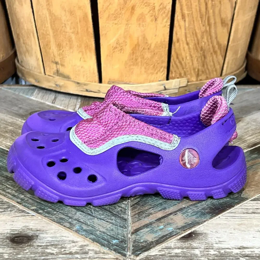 Crocs Micah II Purple Pink Perf Fabric Foam Rubber Sandals Little Girls Size 12
